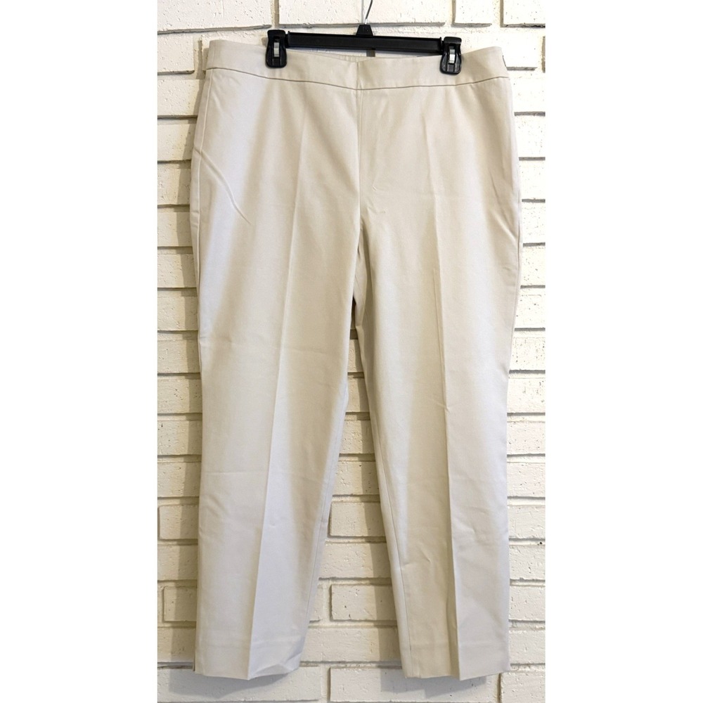 Talbots Chatham Ankle‎ Pants Slim Leg Ivory Side Zip Button Size 16 Petite NEW